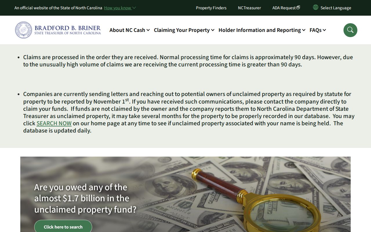 Sanford residents directory North Carolina Cash search and claim status