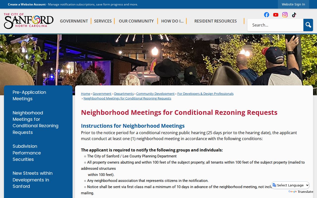 Sanford neighbors reference to city neighborhood meeting notice requirements