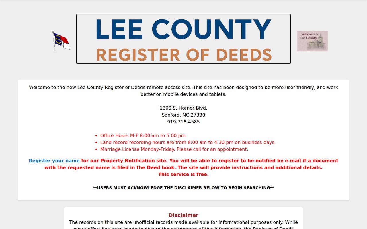Sanford previous residents research at the Lee County Register of Deeds