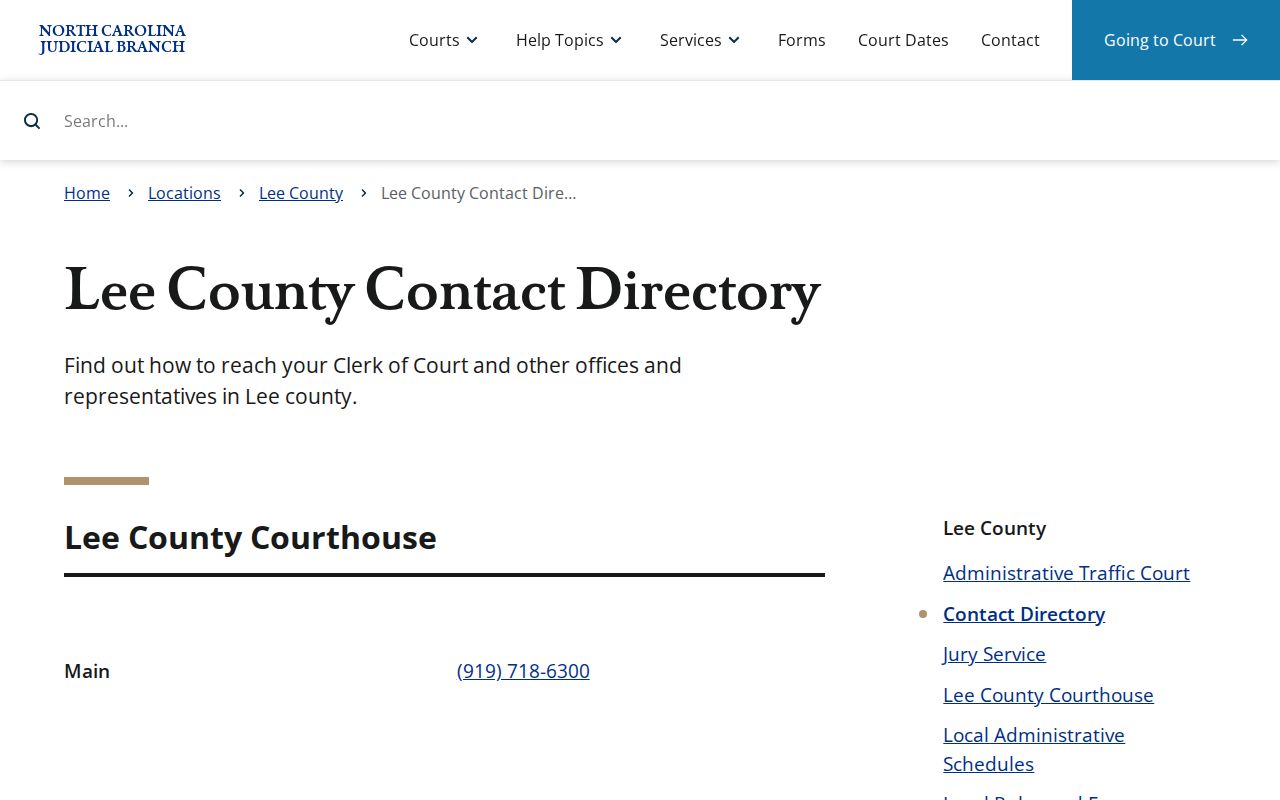Sanford resident lookup reference to Lee County court and Clerk contact directory