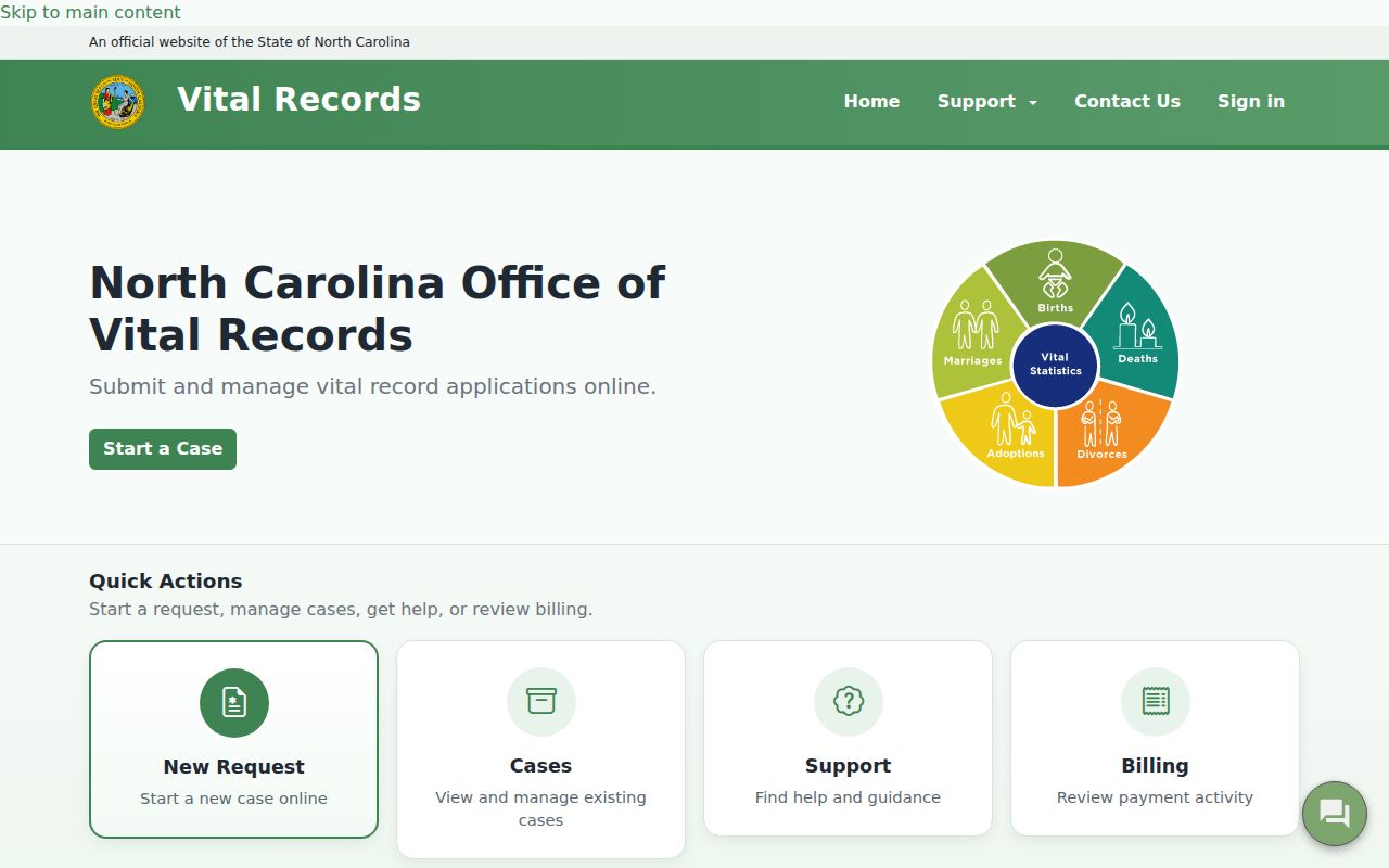 Sanford resident lookup reference to the North Carolina Vital Records service portal