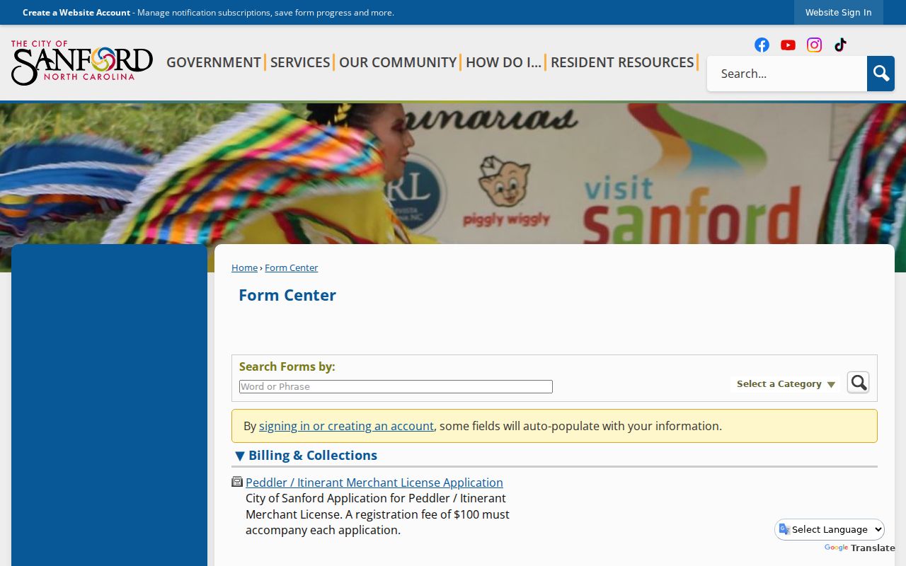 Sanford street directory Form Center categories for address-record requests